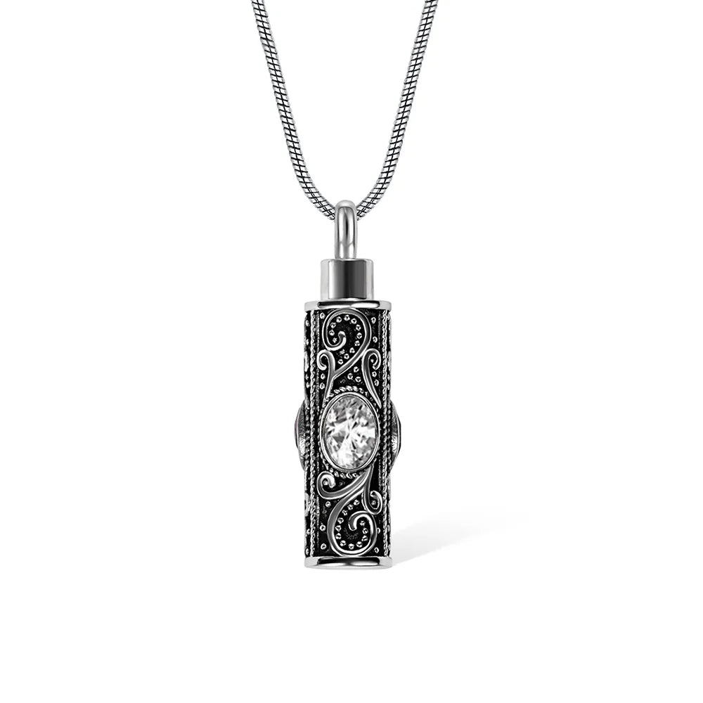 Personalized Gemstone Vintage Cylinder Urn Necklace for Ashes, Sympathy Gift for Pet Loss/Family/Friend/Lover