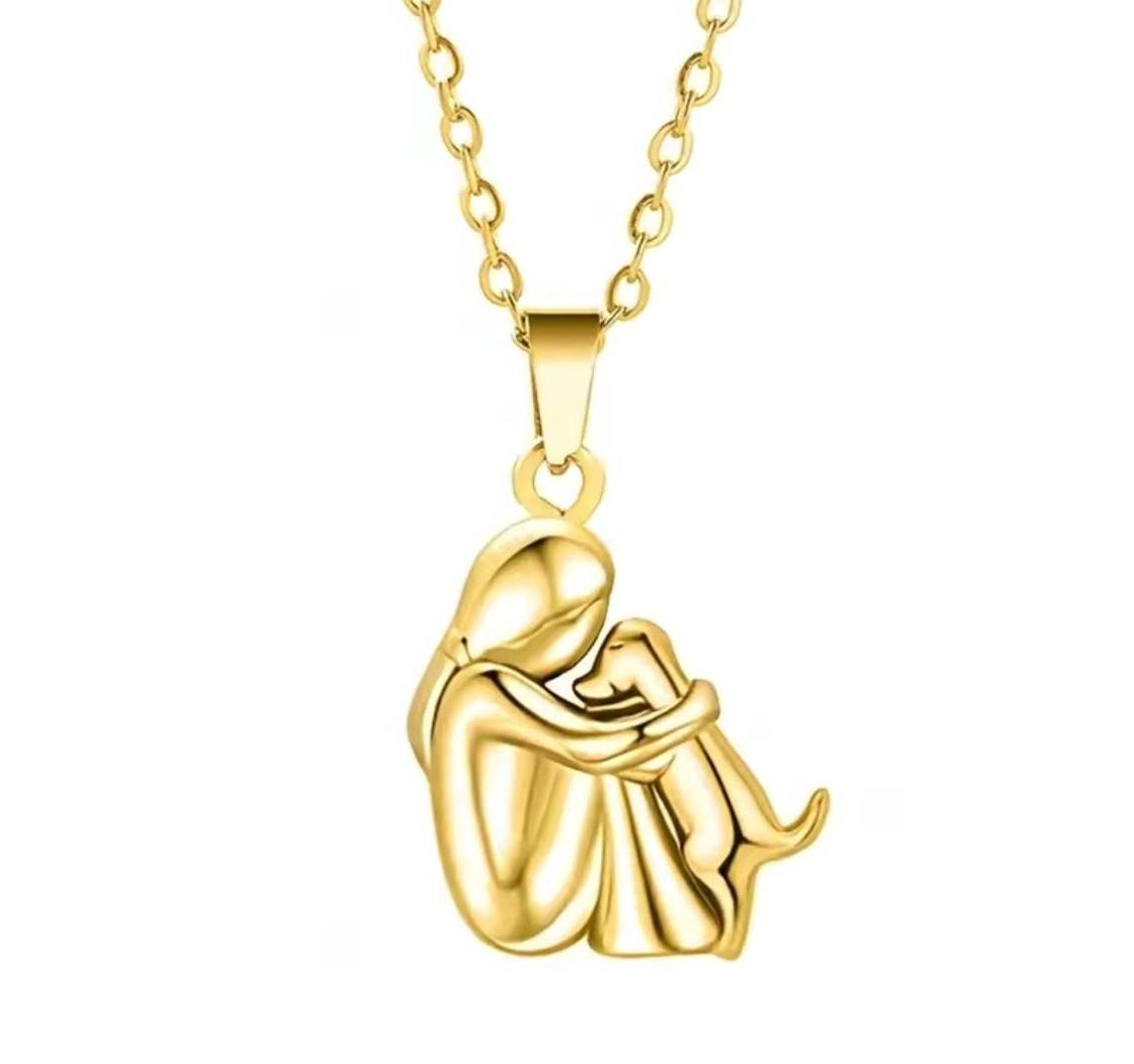 Pendants Puppy Woman Dog Hug Necklace-Gift For Animal Lover