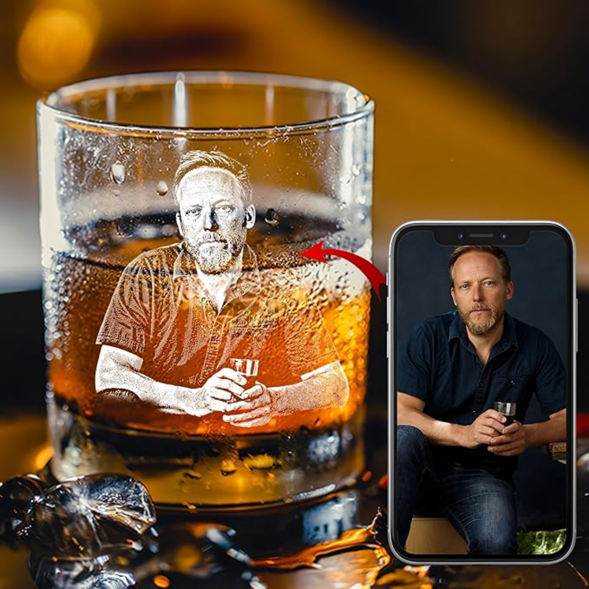 Custom Photo - Personalized Custom Whiskey Glass - Father's Day Gift for Dad, Grandpa