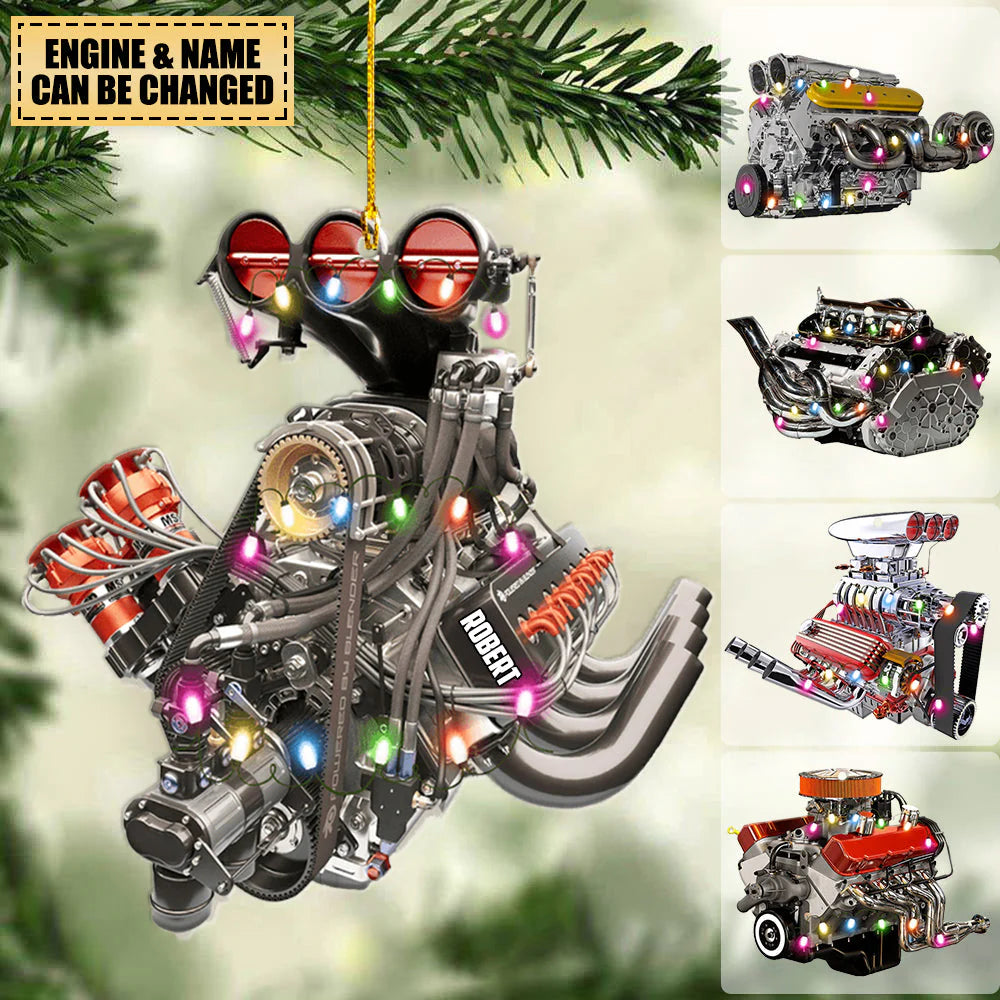 Personalized Drag Racing Hot Rod V8 Engine Ornament- Christmas Gift For Racing Lovers