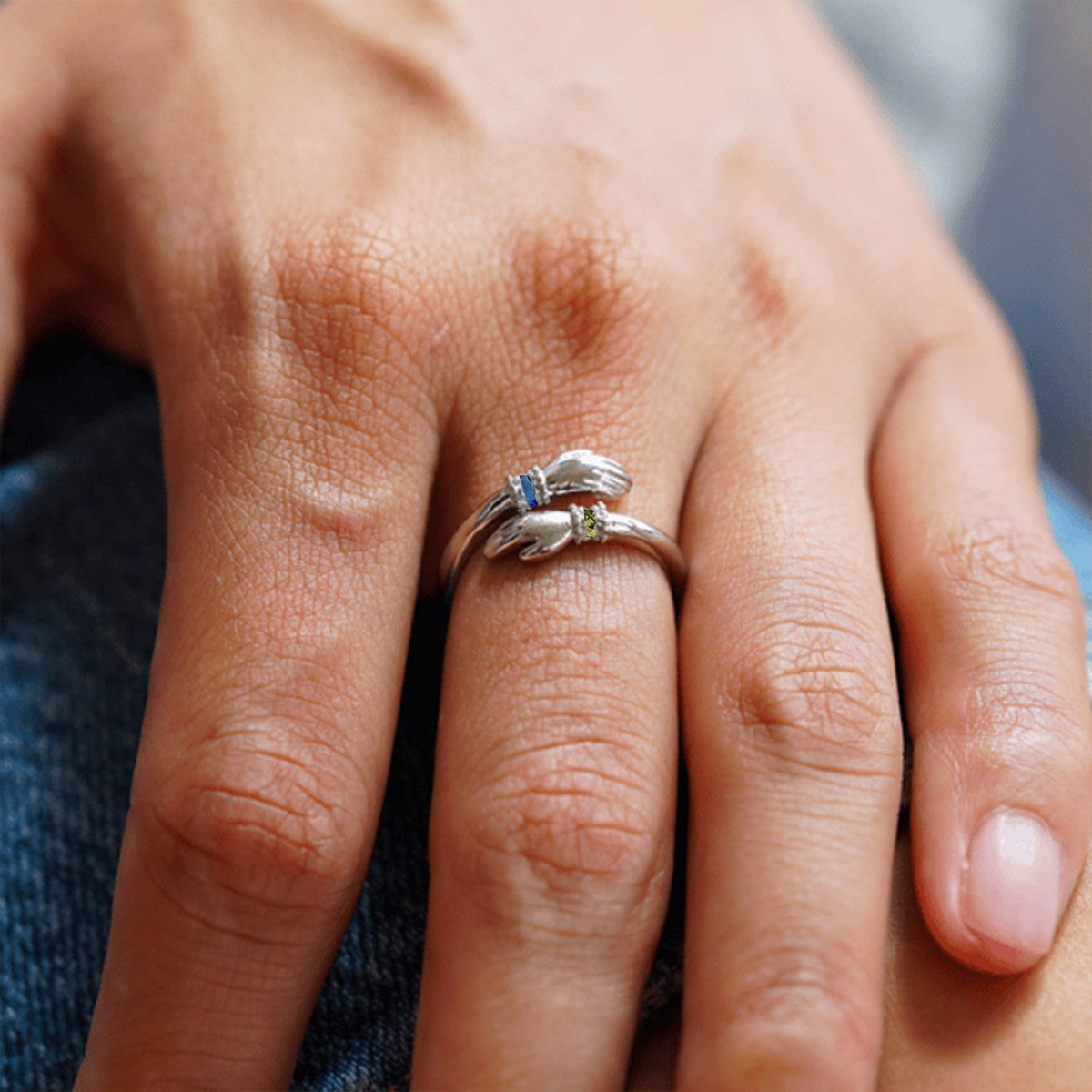 For Granddaughter - Always Keep Me In Your Heart Custom Birthstone Hug Ring