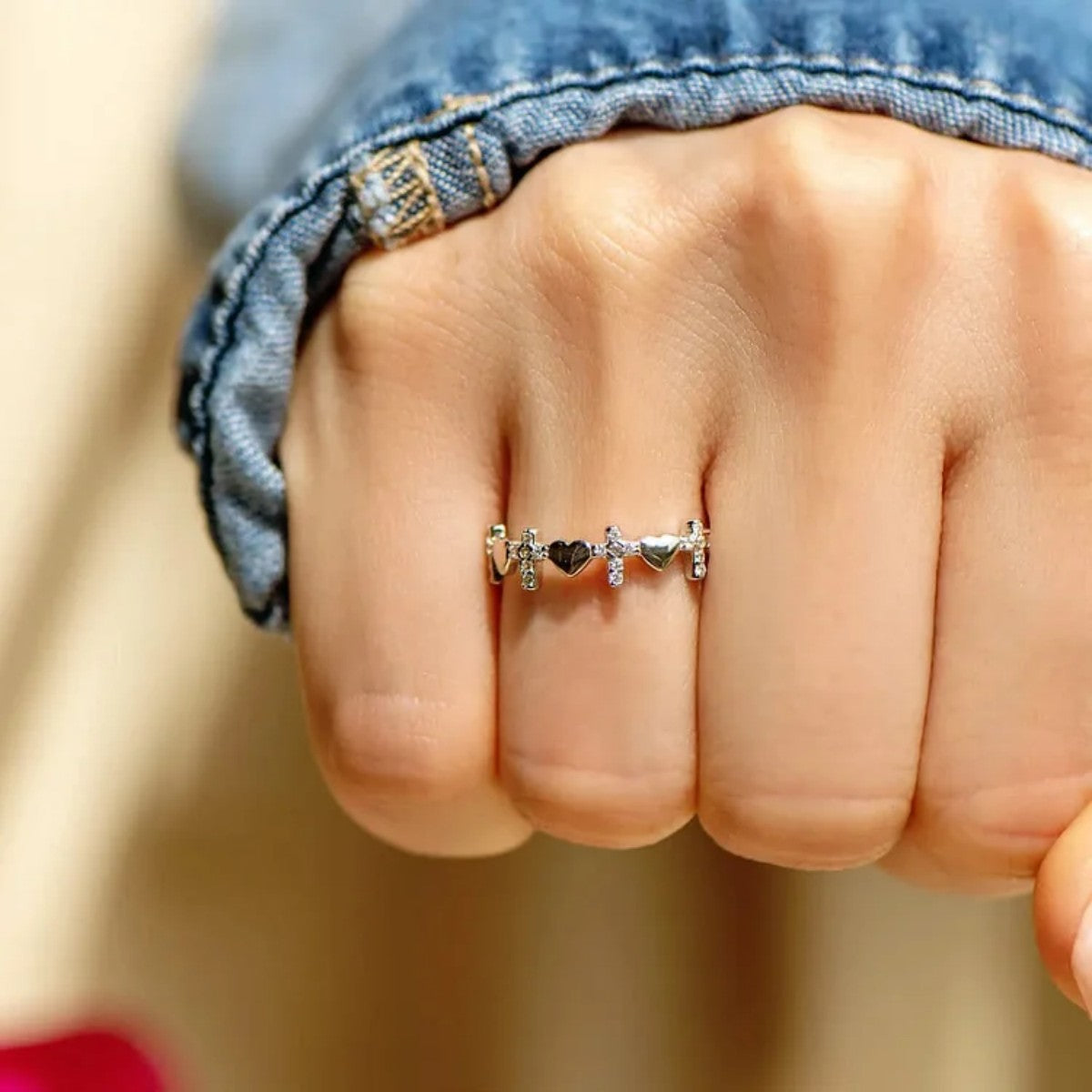 For Love - Husband & Wife Heart Cross Ring