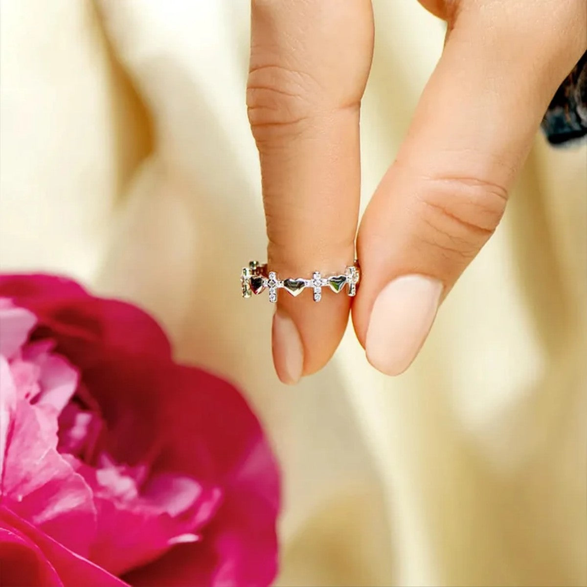 For Love - Husband & Wife Heart Cross Ring