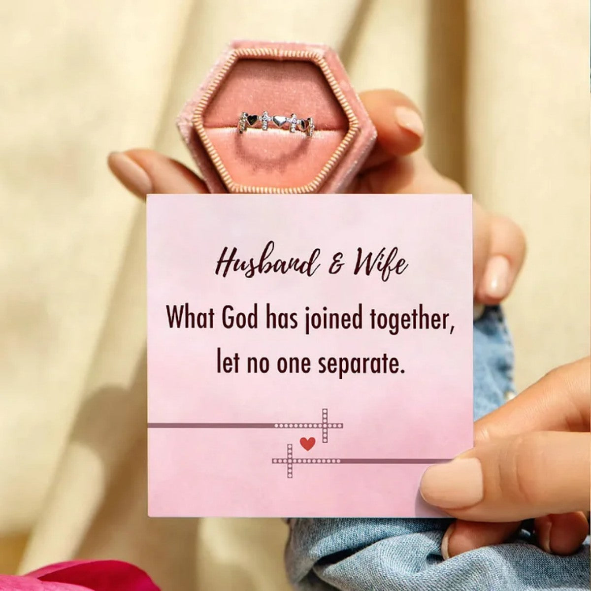 For Love - Husband & Wife Heart Cross Ring