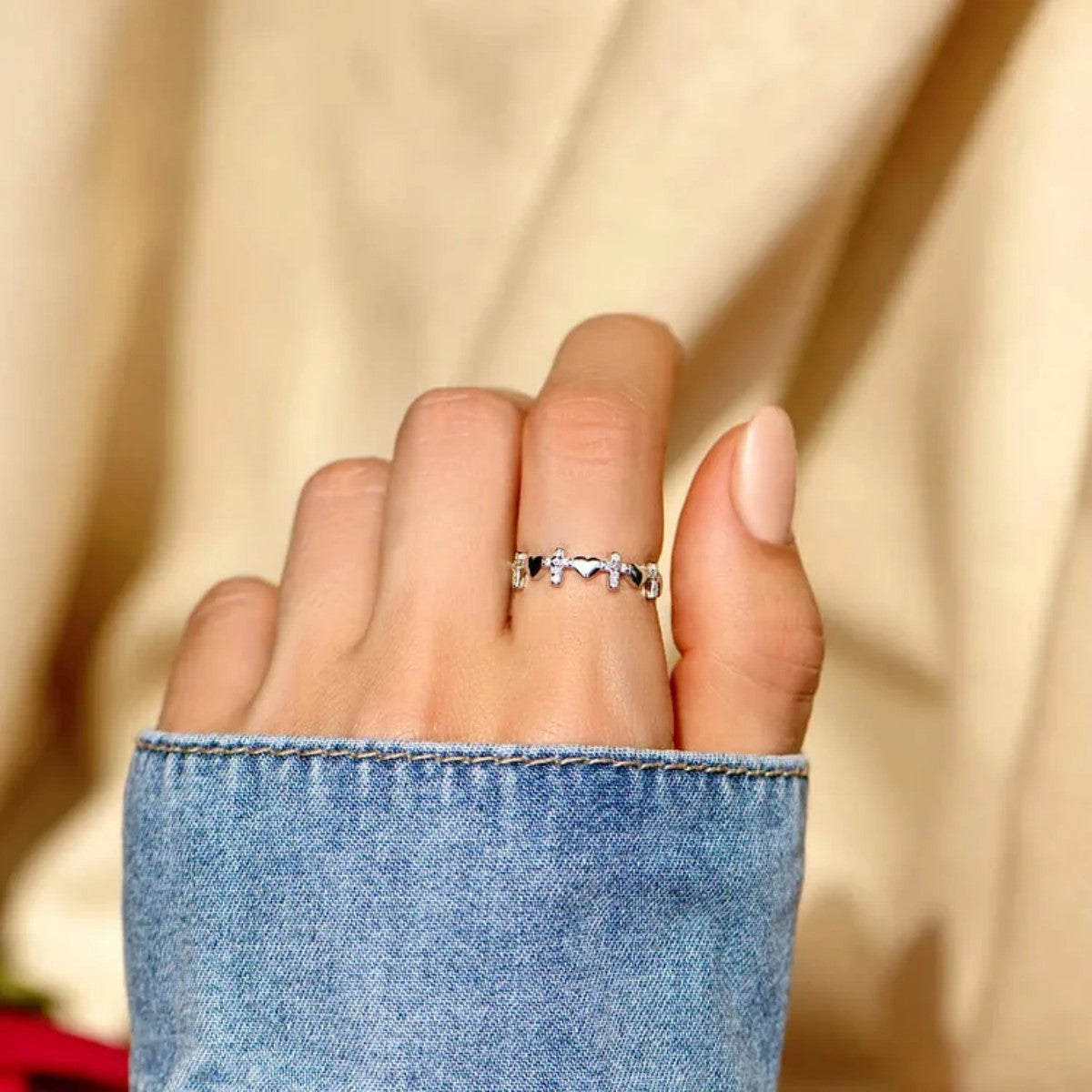 For Love - Husband & Wife Heart Cross Ring