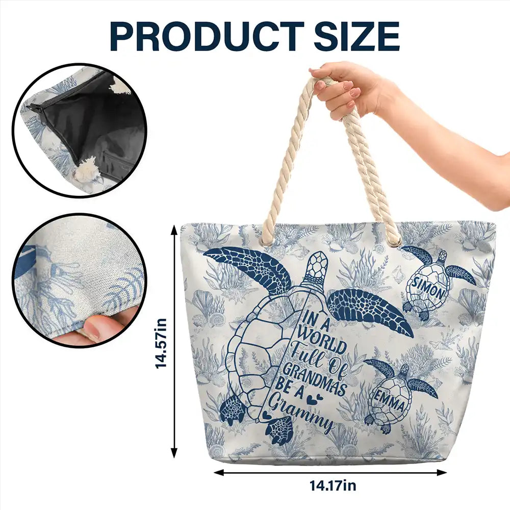 Toile De Jouy World Full Of Grandmas - Personalized Beach Bag