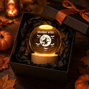 Grandma Witch With Kids - Personalized Crystal Ball Night Light - Halloween Gift