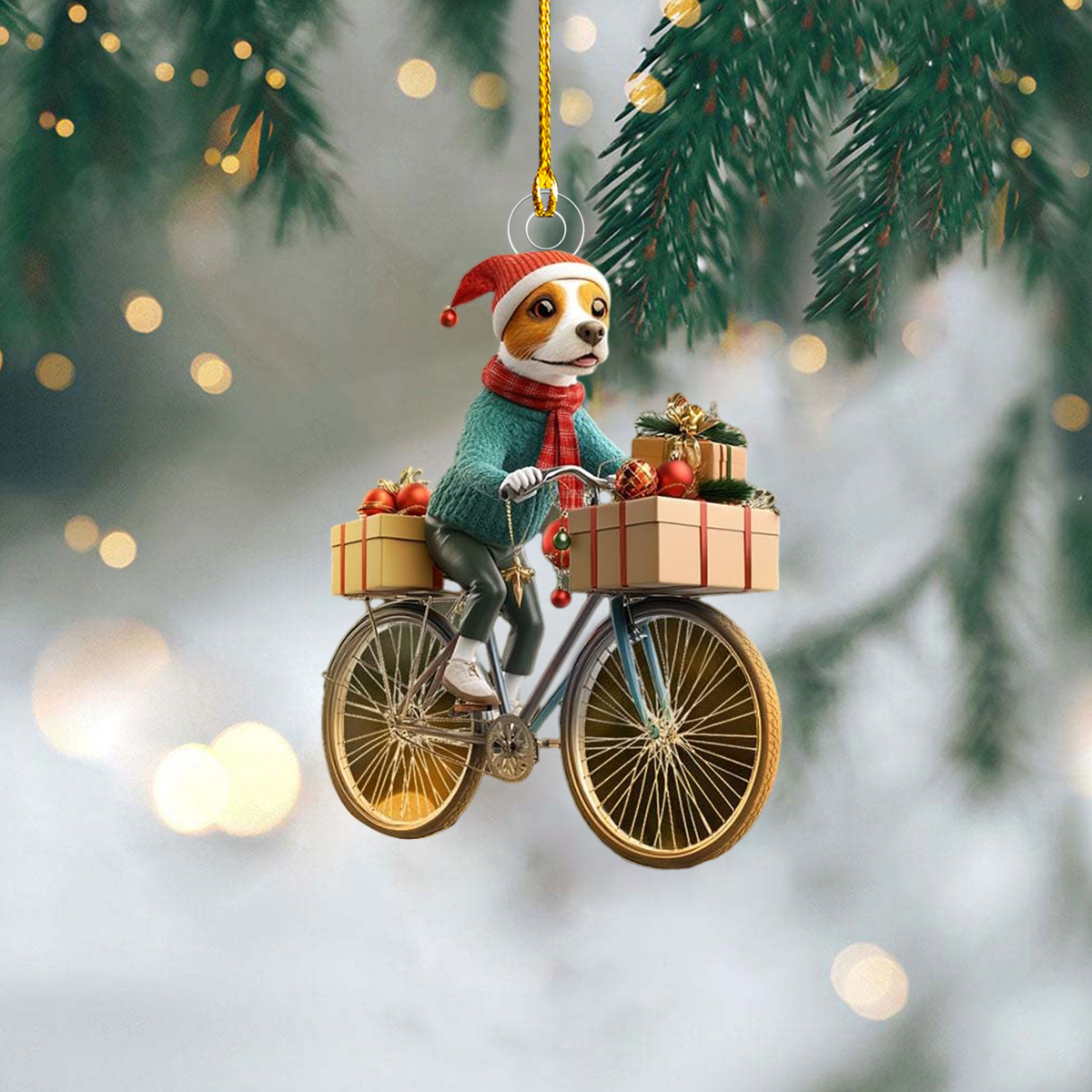Funny Dog Riding a Bicycle Christmas Ornament - Gift For Dog Lovers - 2024 New Release