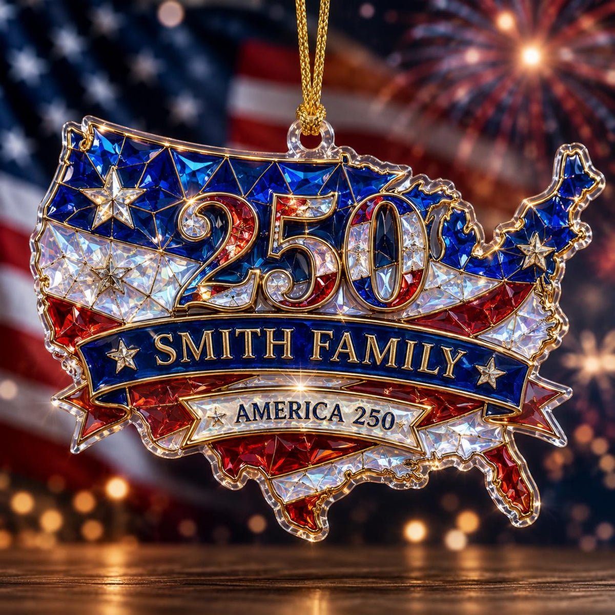Personalized America 250 Hologram USA Map Ornament