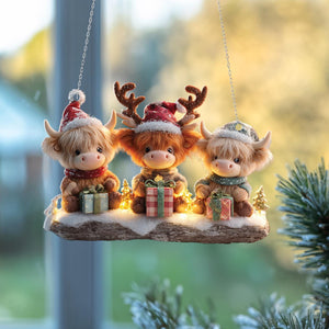 Christmas Highland Cow Acrylic Ornament: Festive Window Decor