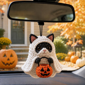 Crochet Ghost Cat,Crochet Ghost Cute Halloween Ornament