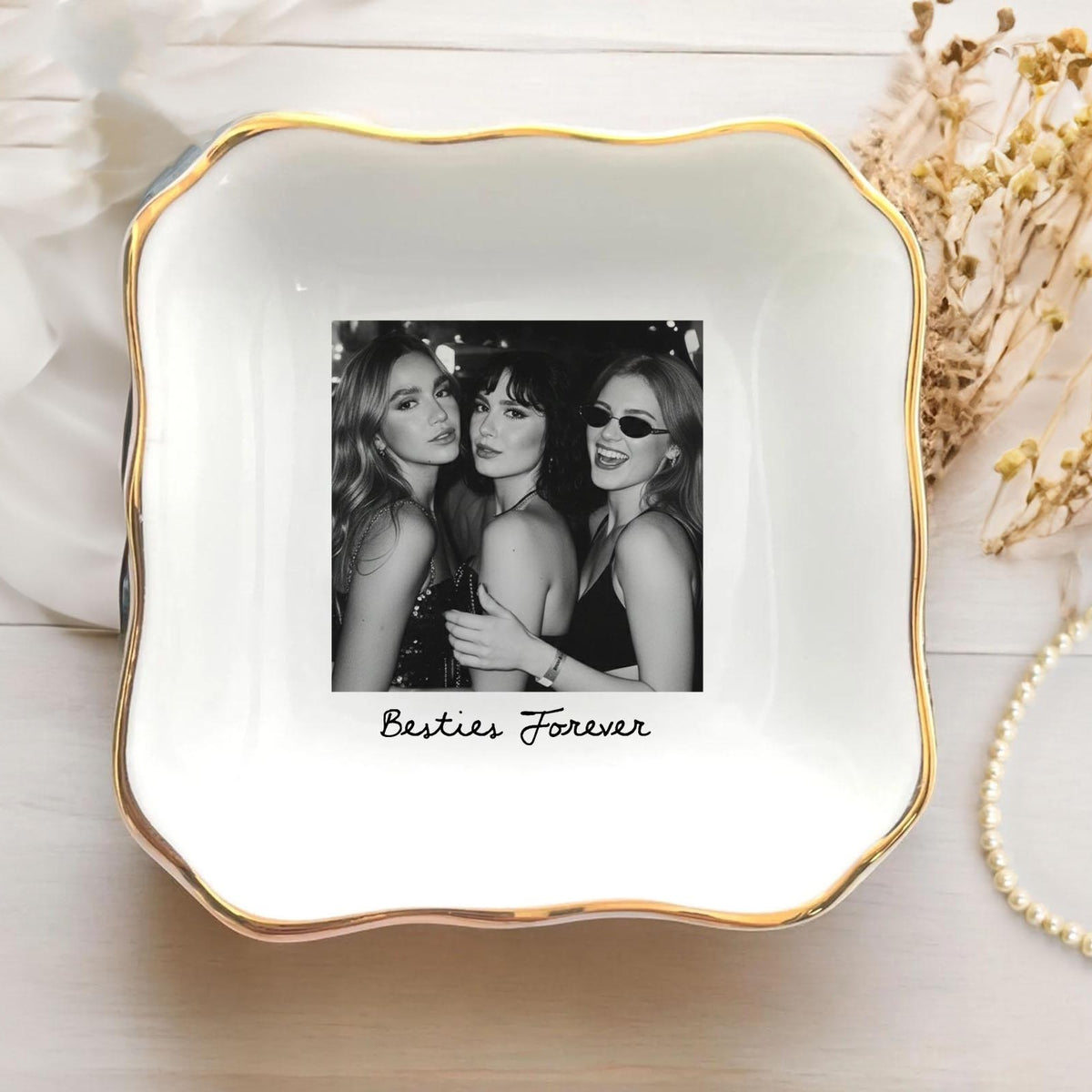 Personalized Bestie Photo Jewelry Dish - Gifts for Best Friend, Birthday Gifts For Bestie