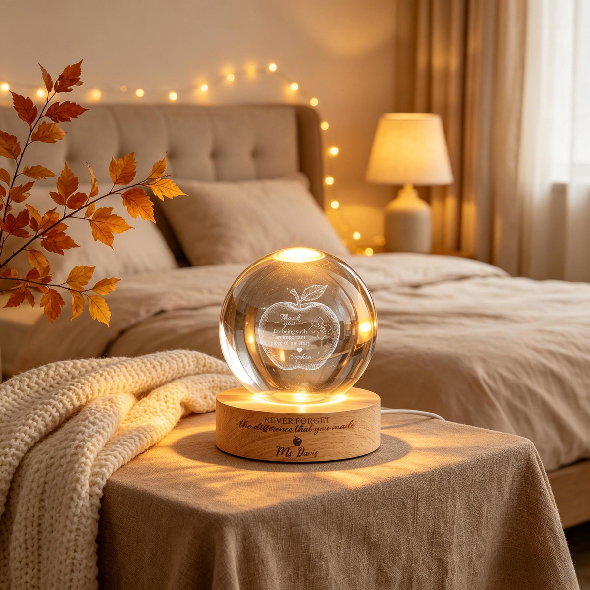Personalized Teacher Appreciation Crystal Ball Night Light - End of Year Teacher Gift