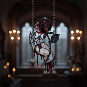 Gothic Bloody Rose Hand Acrylic Suncatcher - Faux Stained Glass Window Hanging, Gothic Vampire Decor, Unique Gift For Dark Romance Lovers