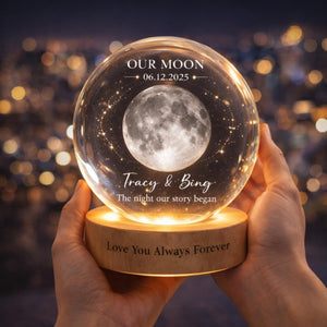 Our Special Day Moon - Personalized Moon Phase Crystal Ball Night Light - Anniversary Gift For Couple