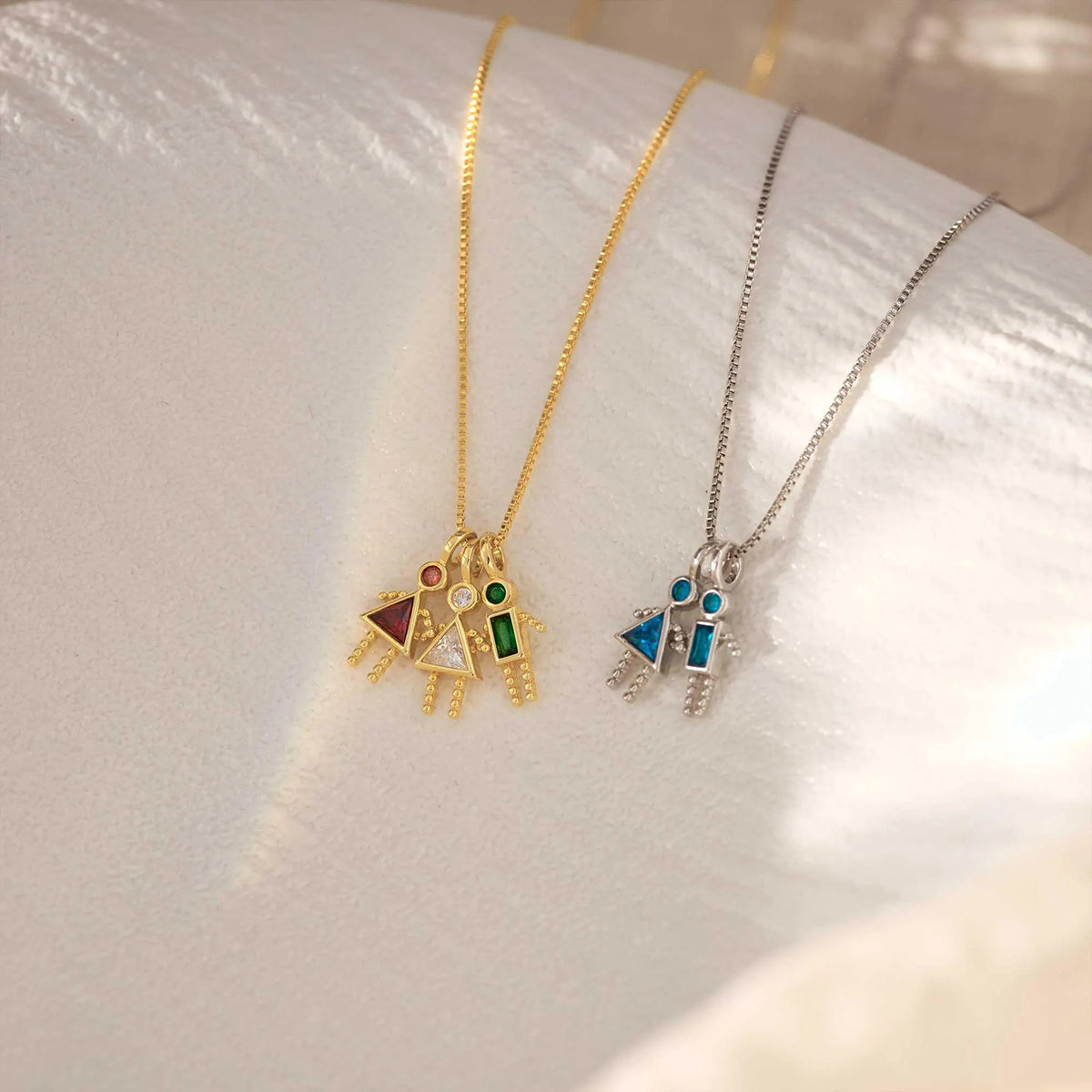 Personalized Birthstone Kids Charms Necklace - Gift for Mom Grandma