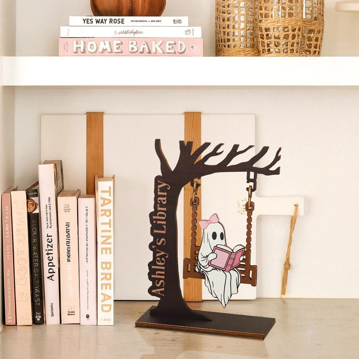 Personalized Chilling Ghost On Swing - Ghost Bookshelf Decor