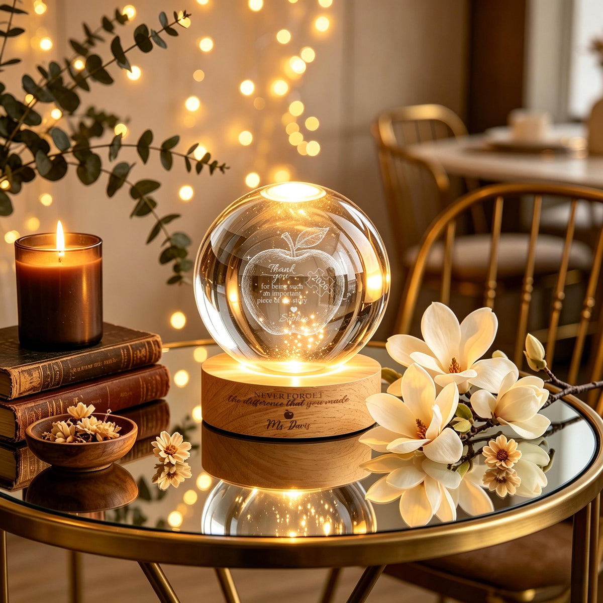 Personalized Teacher Appreciation Crystal Ball Night Light - End of Year Teacher Gift
