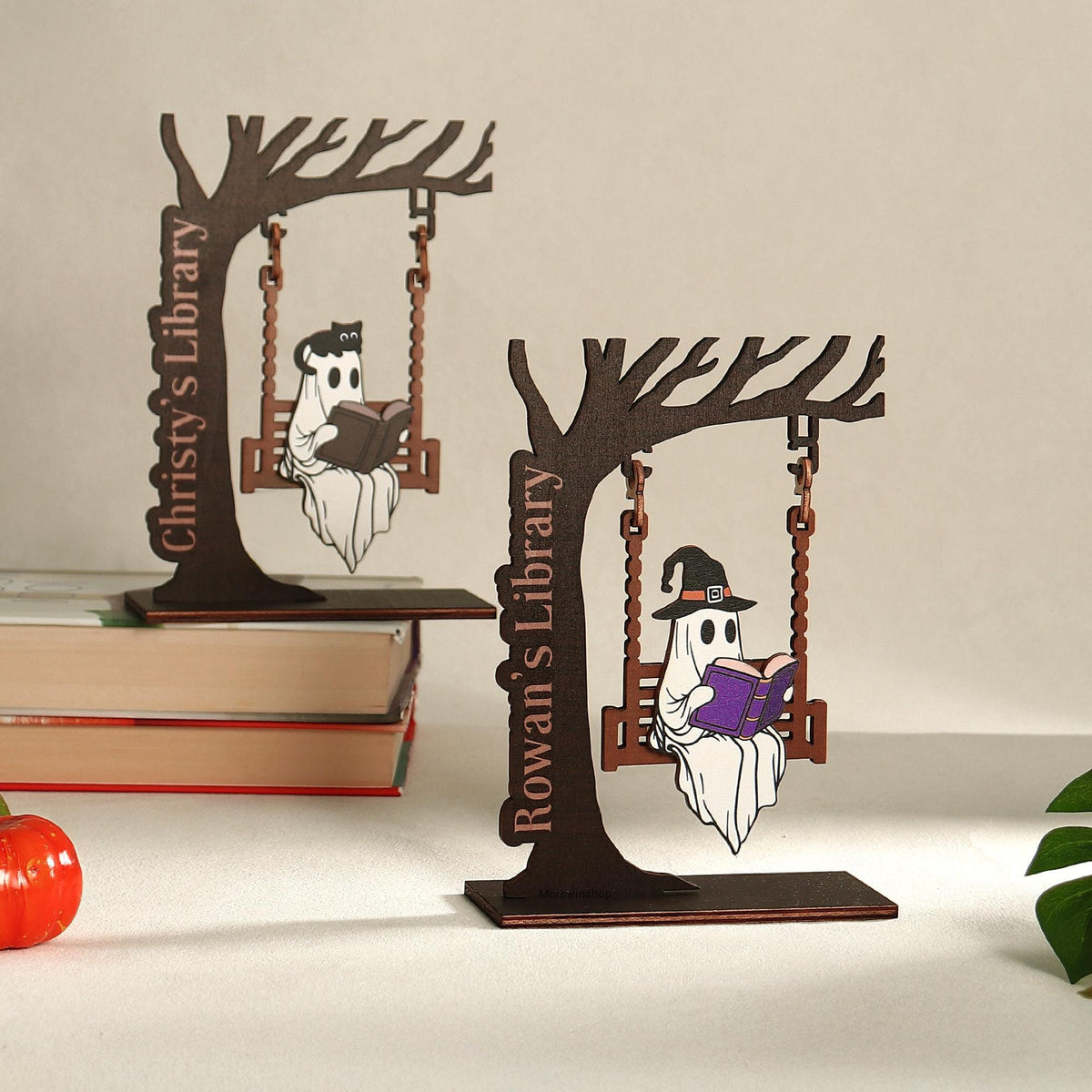 Personalized Chilling Ghost On Swing - Ghost Bookshelf Decor