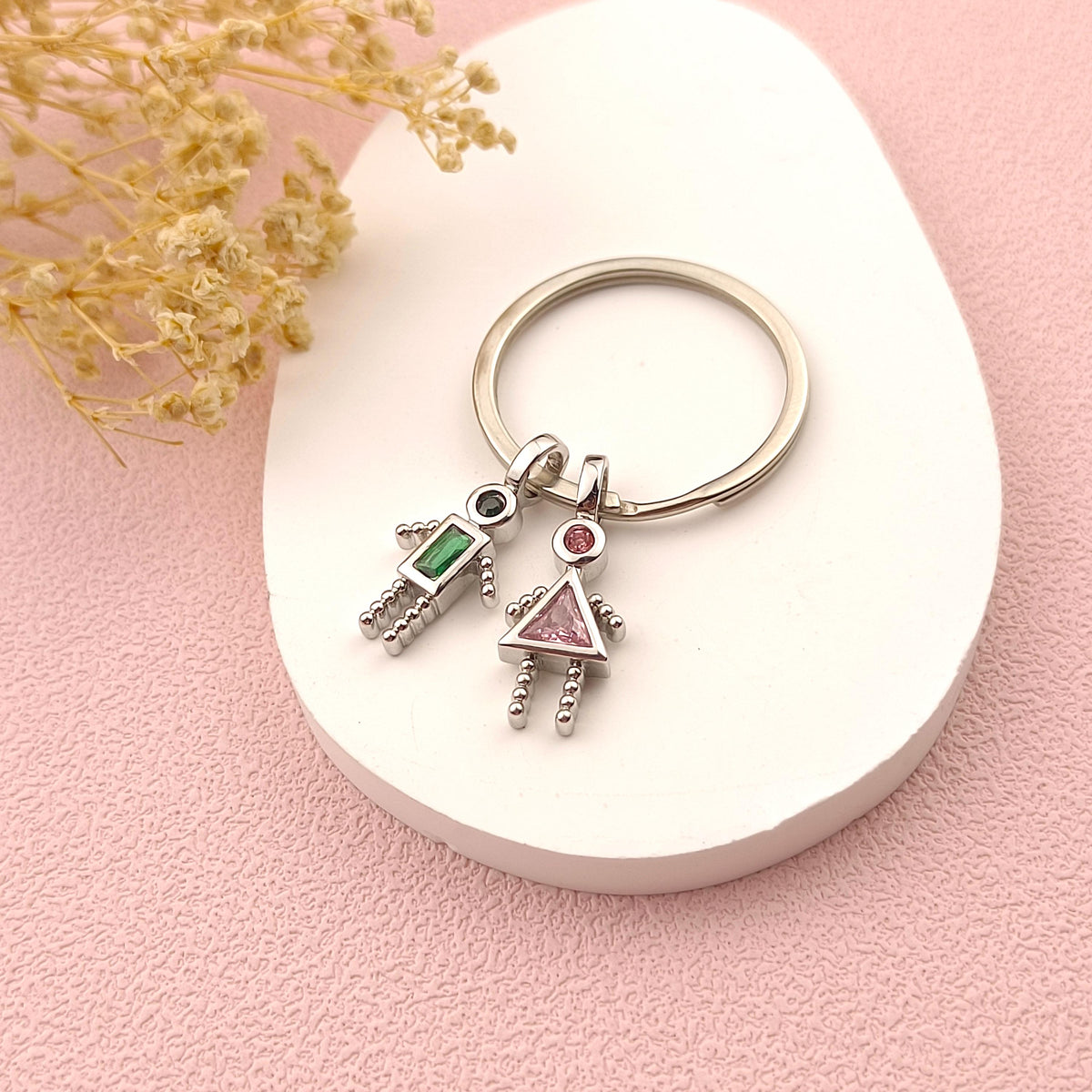 Personalized Birthstone Kids Charms Keychain-Gift for Mom Grandma