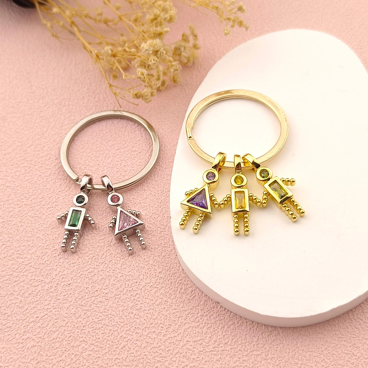 Personalized Birthstone Kids Charms Keychain-Gift for Mom Grandma