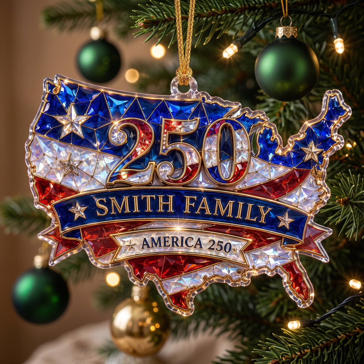 Personalized America 250 Hologram USA Map Ornament