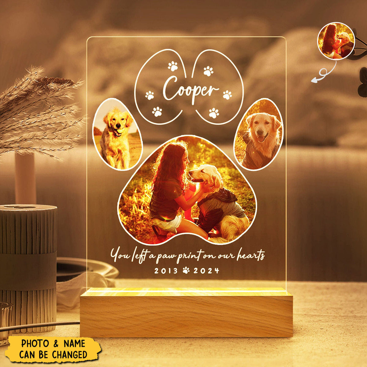 You Left A Paw Print On Our Hearts - Pet Memorial Personalized Night Light