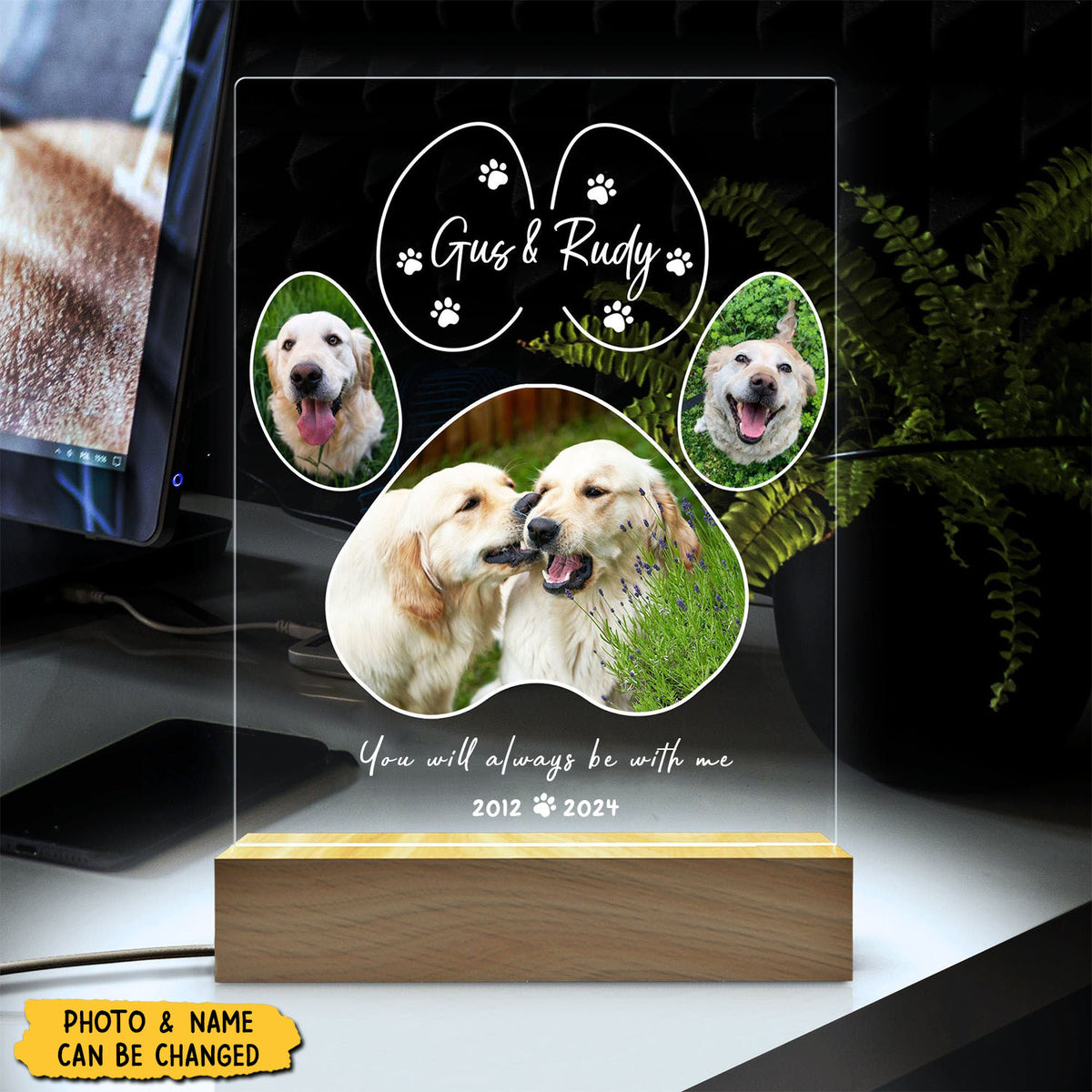You Left A Paw Print On Our Hearts - Pet Memorial Personalized Night Light