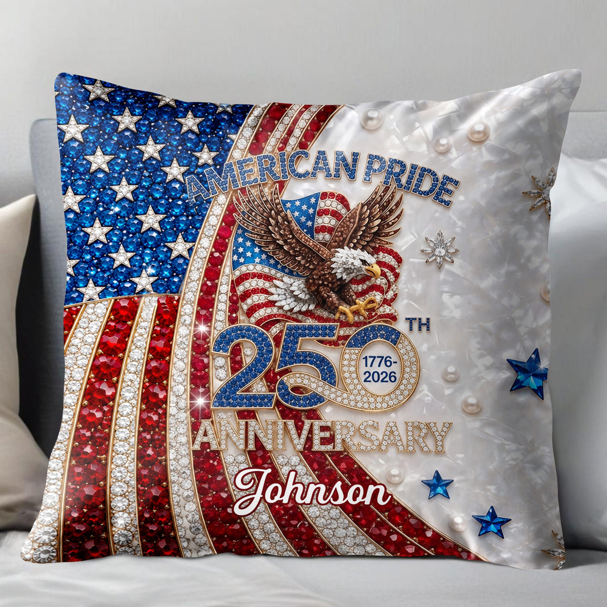 American Pride Anniversary Personalized Pillow, Gift for Patriots