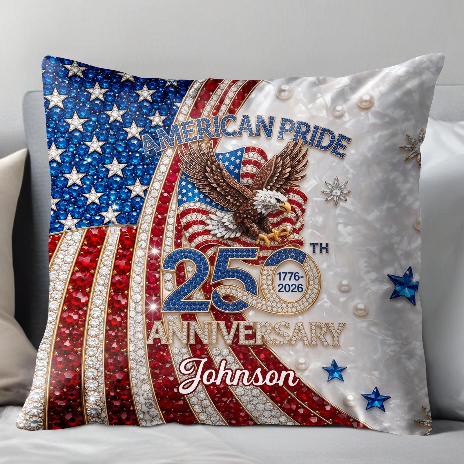 American Pride Anniversary Personalized Pillow, Gift for Patriots