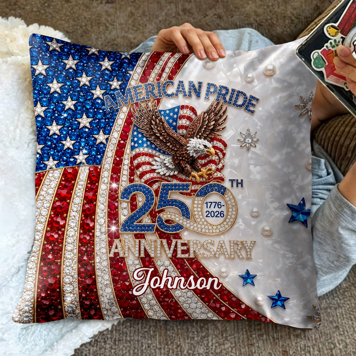 American Pride Anniversary Personalized Pillow, Gift for Patriots