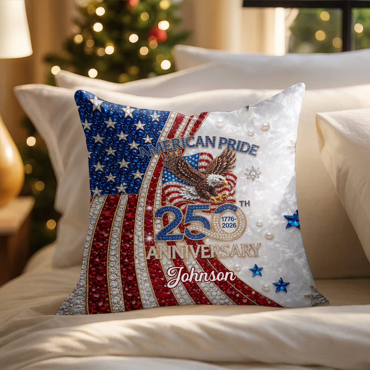 American Pride Anniversary Personalized Pillow, Gift for Patriots