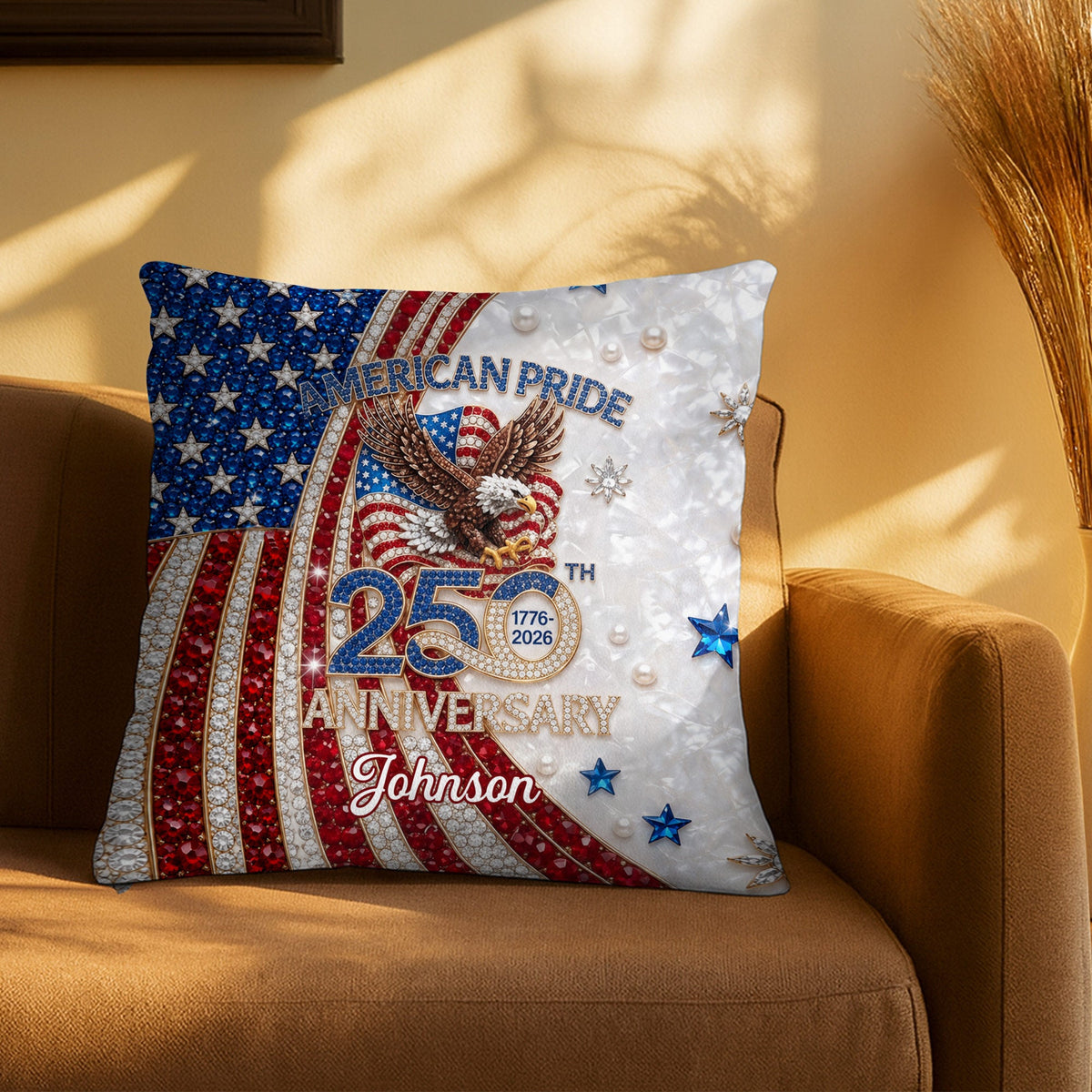 American Pride Anniversary Personalized Pillow, Gift for Patriots