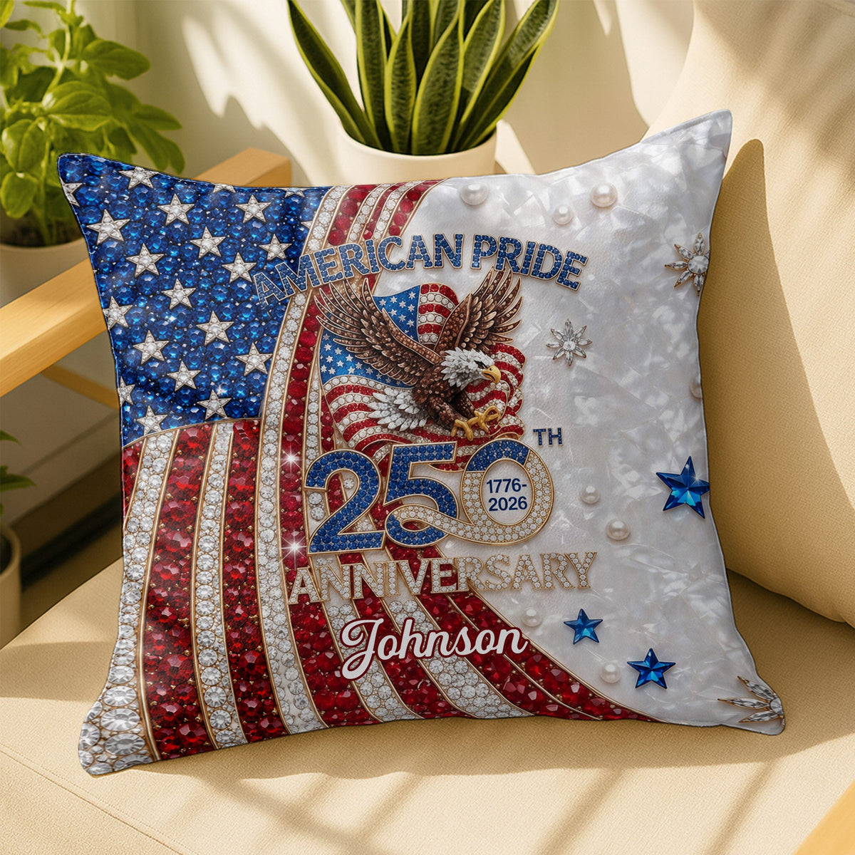 American Pride Anniversary Personalized Pillow, Gift for Patriots