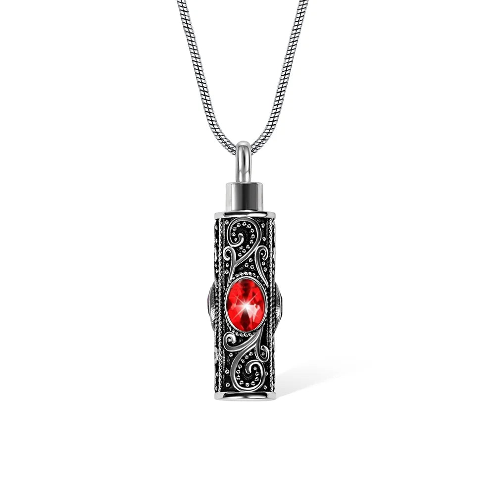 Personalized Gemstone Vintage Cylinder Urn Necklace for Ashes, Sympathy Gift for Pet Loss/Family/Friend/Lover