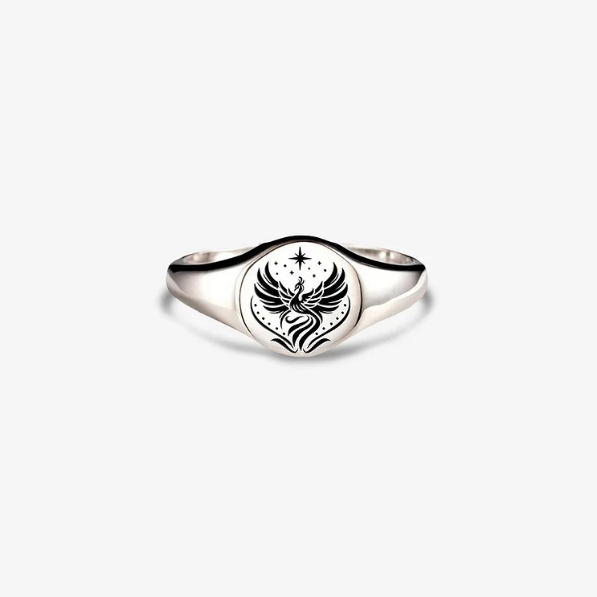 Rise Up Dust Off Phoenix Signet Round Ring