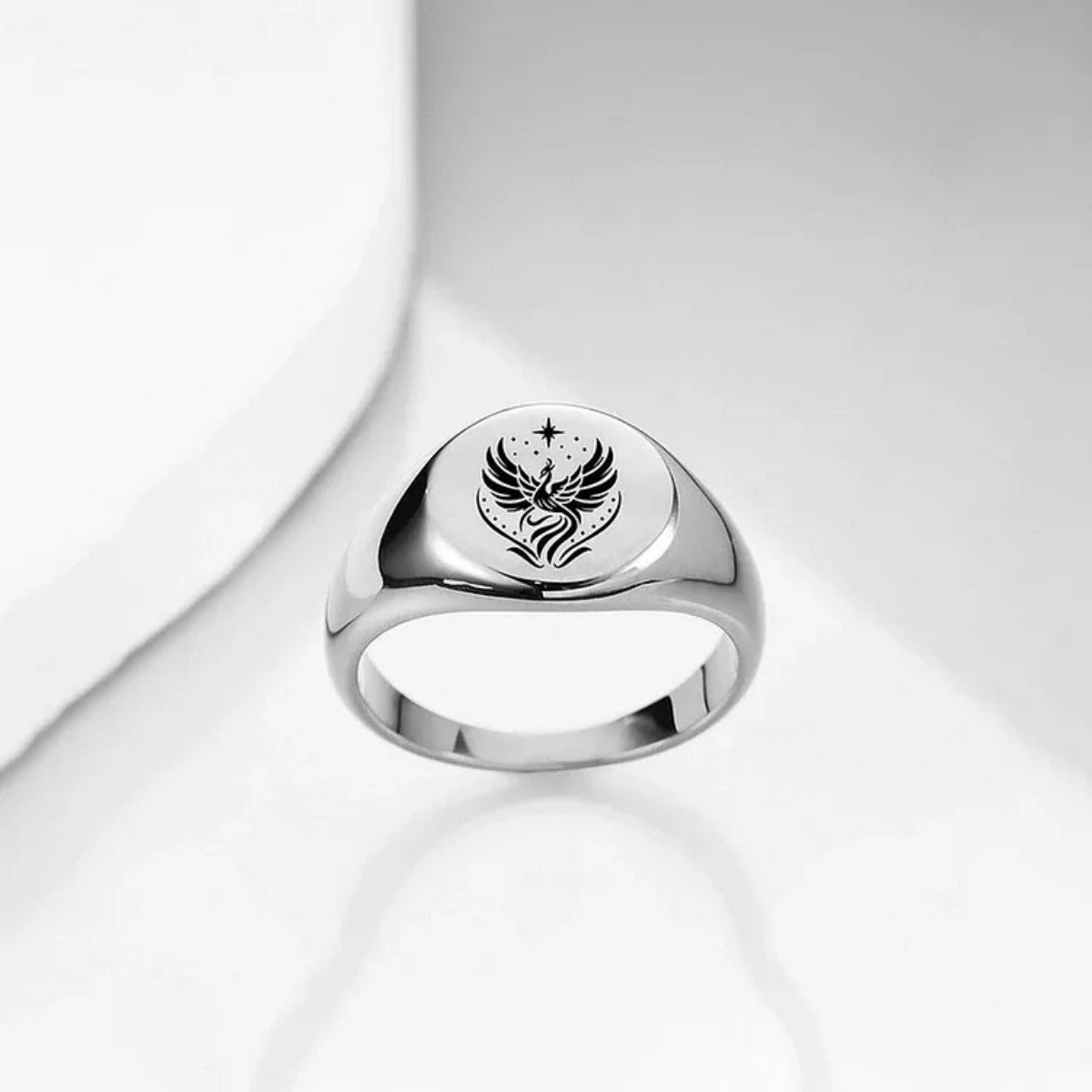 Rise Up Dust Off Phoenix Signet Round Ring