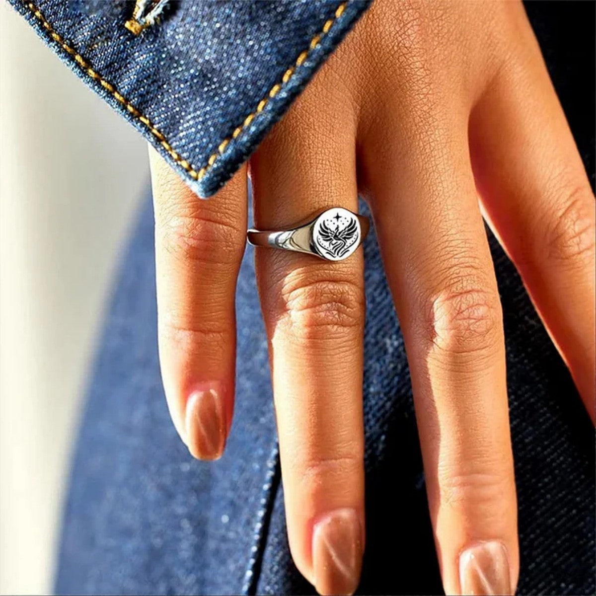 Rise Up Dust Off Phoenix Signet Round Ring
