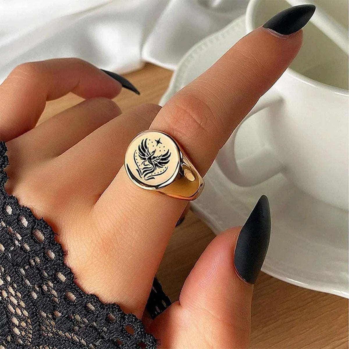 Rise Up Dust Off Phoenix Signet Round Ring