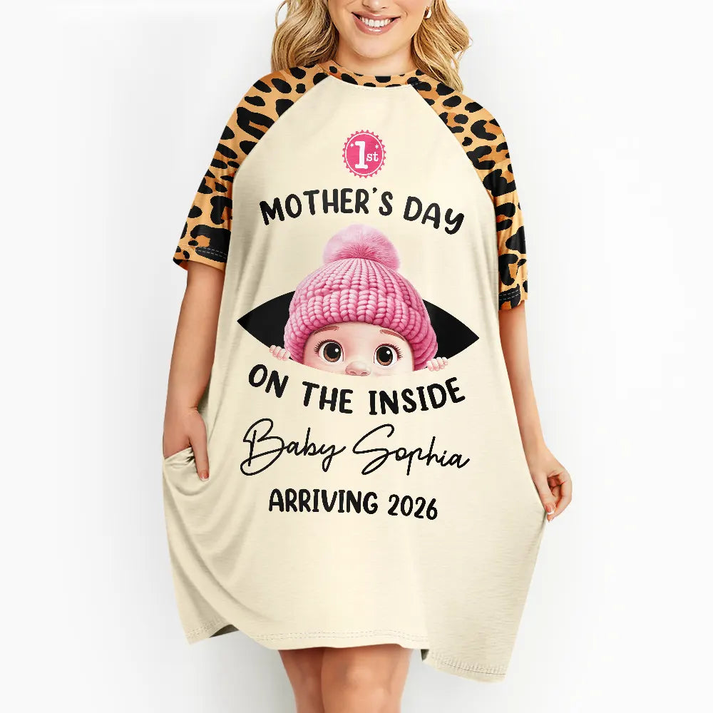 Baby First Year On The Inside With Mom Leopard Style - Personalized Women's Sleep Tee