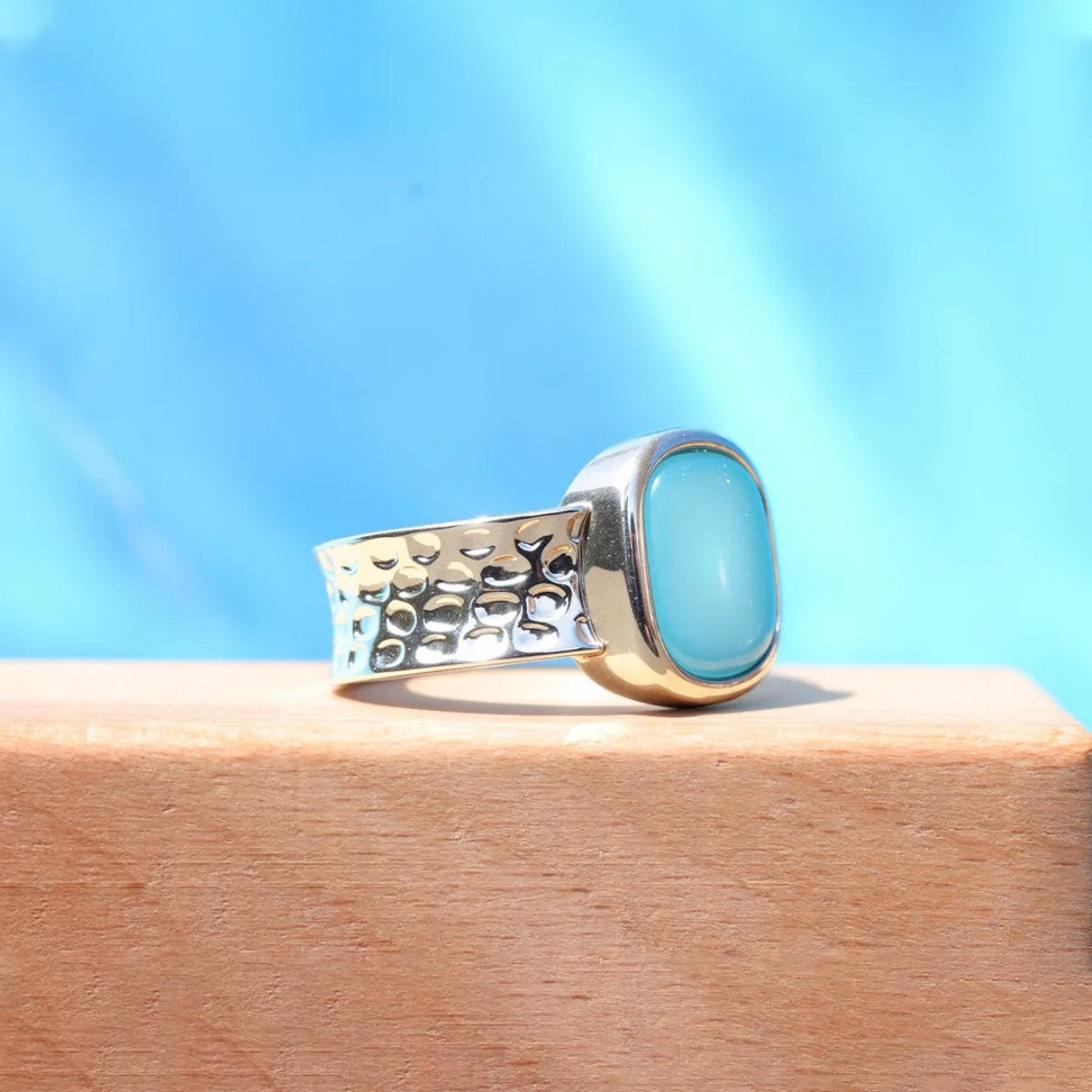 Ovarian Cancer Awareness-Thalassophile Sea Glass Wide Band Ring