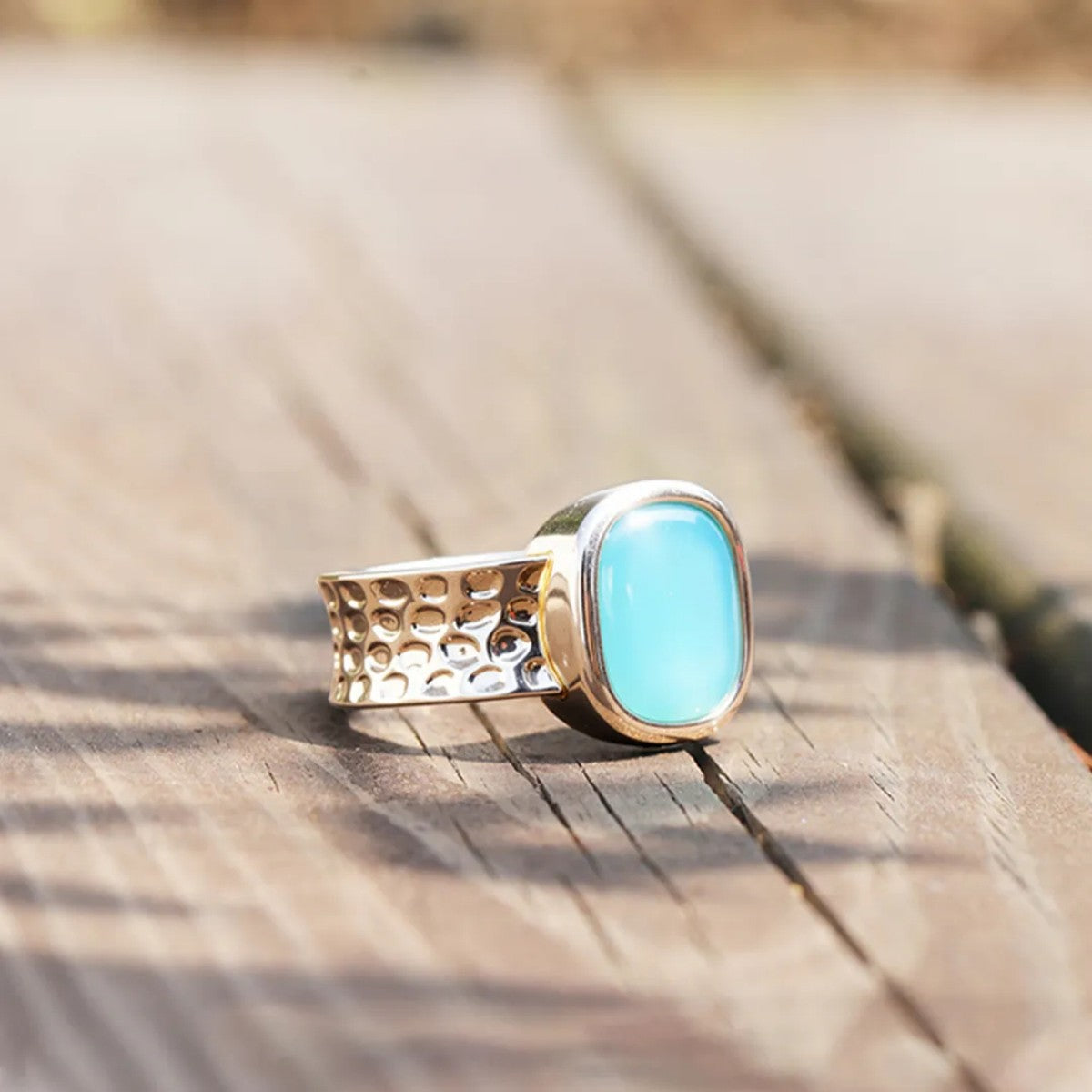 Ovarian Cancer Awareness-Thalassophile Sea Glass Wide Band Ring