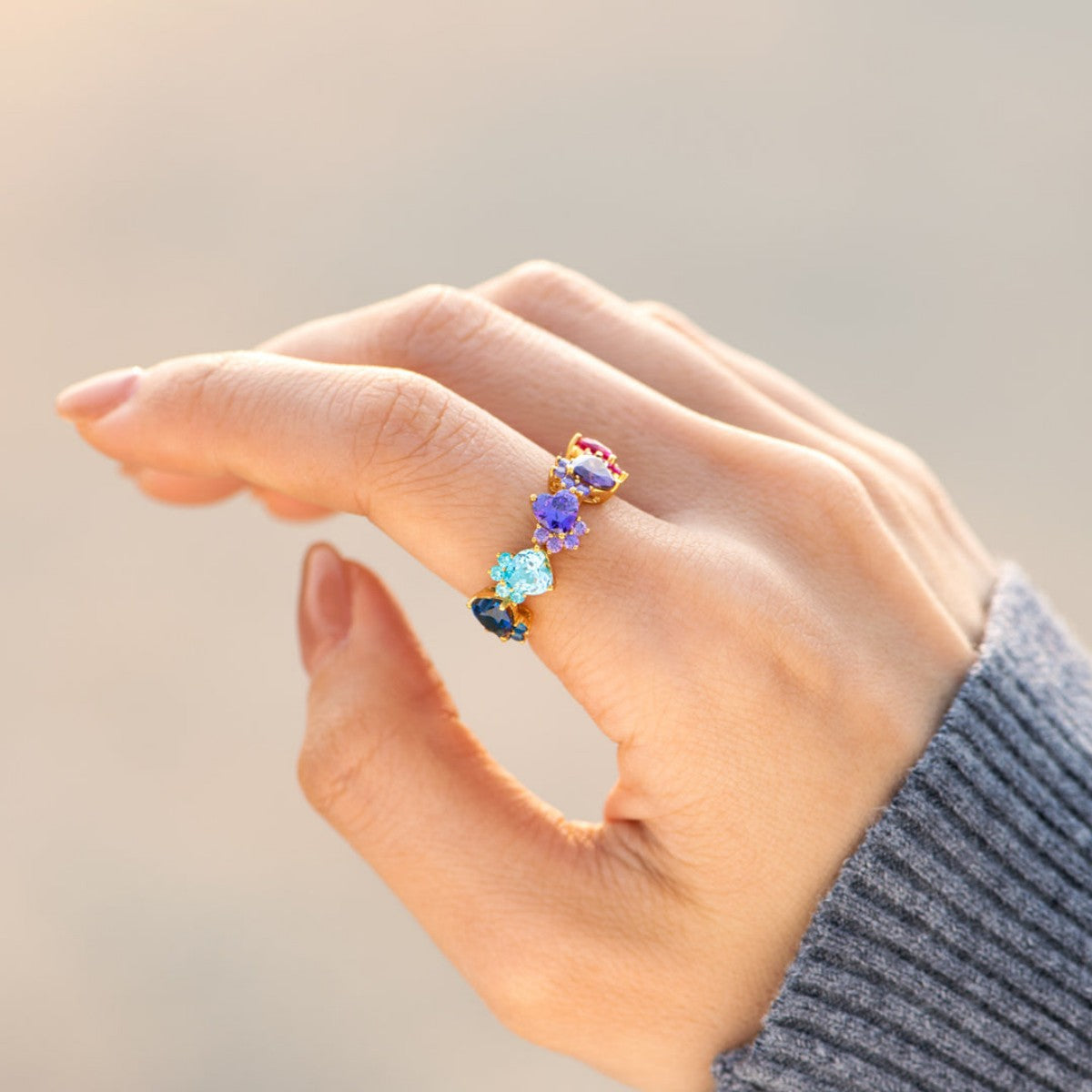 The Dogmother Dog Paws 1-5 Birthstones Ring