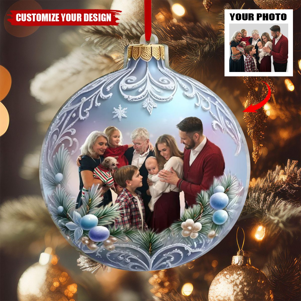 Personalized Upload Photo Christmas Acrylic Ornament - Christmas Gift Idea For Family/Couple