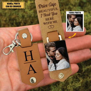 Drive Safe Handsome - Personalized Leather Photo Keychain