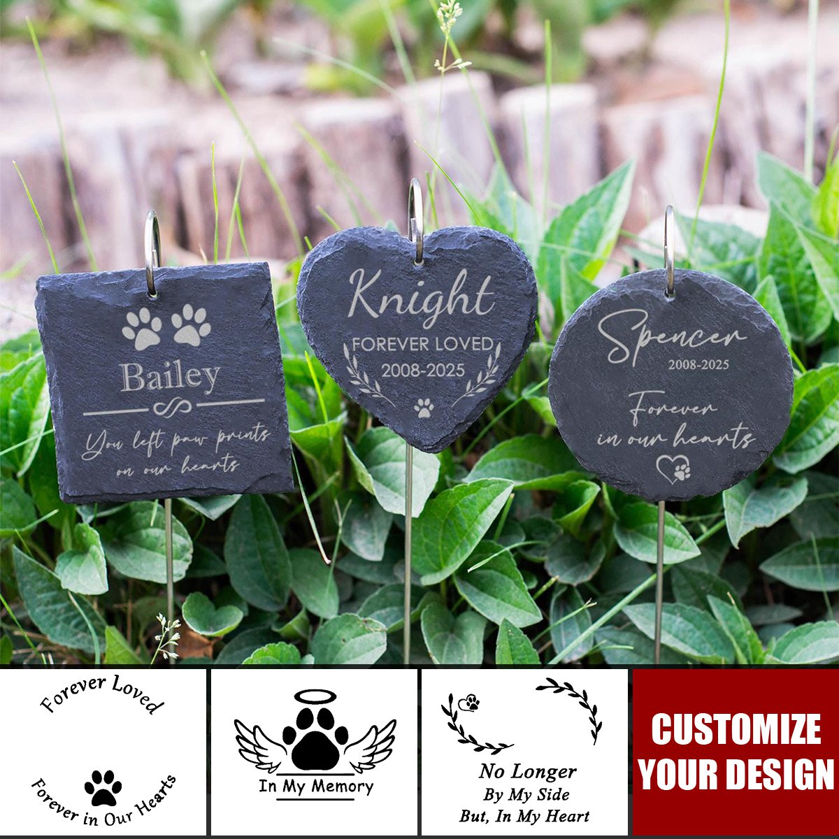 Engraved Pet Memorial Garden Stone Dog Loss - Personalized Garden Slate With Hook, Memorial Gift, Sympathy Gift