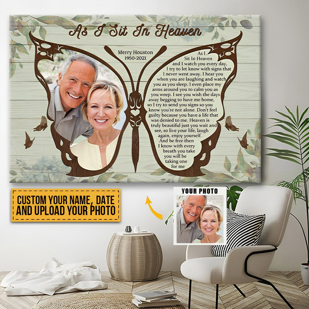 Custom Photo And Name Poster, Sympathy Gifts, Memorial Gift, As I Sit In Heaven Personalized Canvas Poster