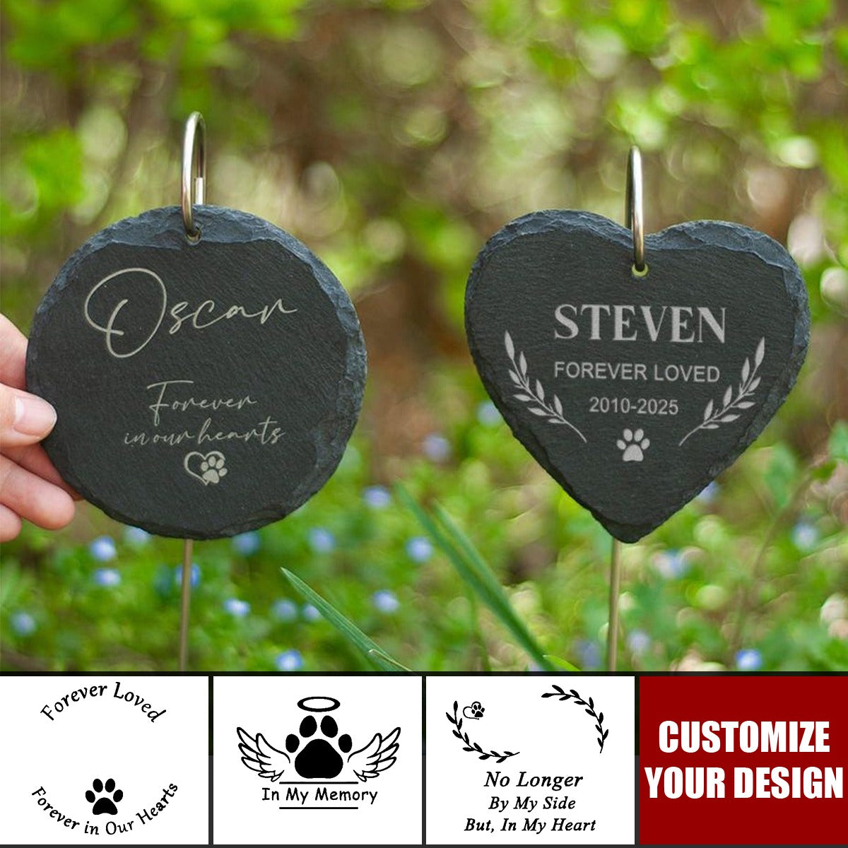 Engraved Pet Memorial Garden Stone Dog Loss - Personalized Garden Slate With Hook, Memorial Gift, Sympathy Gift