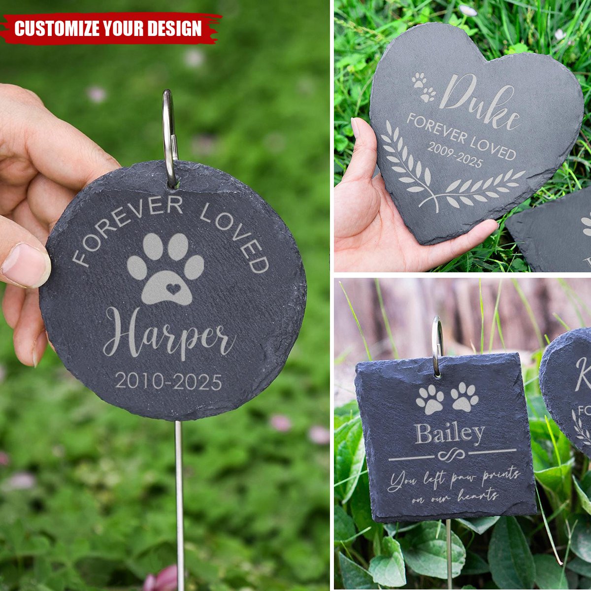 Engraved Pet Memorial Garden Stone Dog Loss - Personalized Garden Slate With Hook, Memorial Gift, Sympathy Gift