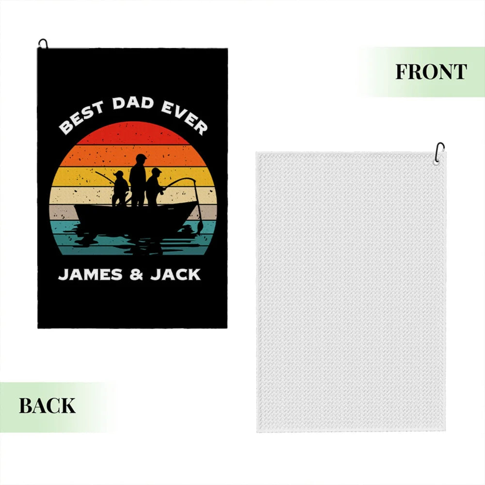 Personalized Fisherman 1-3 Kids Silhouette Soft Waffle Towel with Text and Hook Gift for Fishing Man Dad